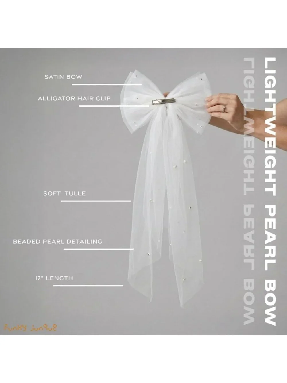 Elegant Pearl Bow Hair Clip - White | Secure Alligator Grip for Bridal